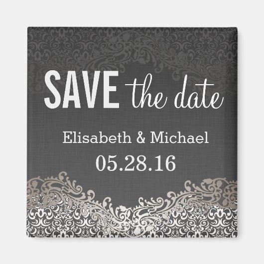 Save the Date - Elegante Dark Silver Damask Magneet (Voorkant)