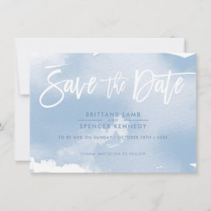 SAVE THE DATE elegante gedempte bleek blauwe water