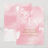 SAVE THE DATE elegante geschilderde bleek roze wat (Voorkant / Achterkant)