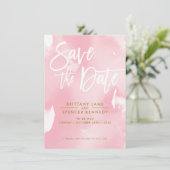 SAVE THE DATE elegante geschilderde bleek roze wat (Staand voorkant)