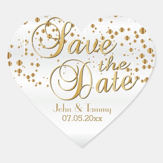 Save the date | Elegante gouden Confetti Stippen Hart Sticker (Voorkant)