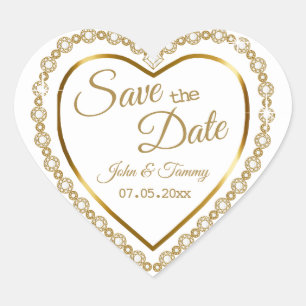 Save the date   Elegante gouden diamanten Hart Sticker