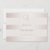 Save the date | Elegante Mocha Blush Pearl Stripes (Voorkant)
