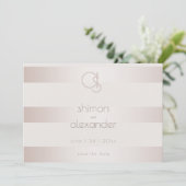 Save the date | Elegante Mocha Blush Pearl Stripes (Staand voorkant)