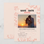 Save the Date – Elegante Roze Bloemen Fotobruiloft Feestdagenkaart (Voorkant / Achterkant)