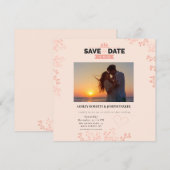 Save the Date – Elegante Roze Bloemen Fotobruiloft Kaart (Voorkant / Achterkant)