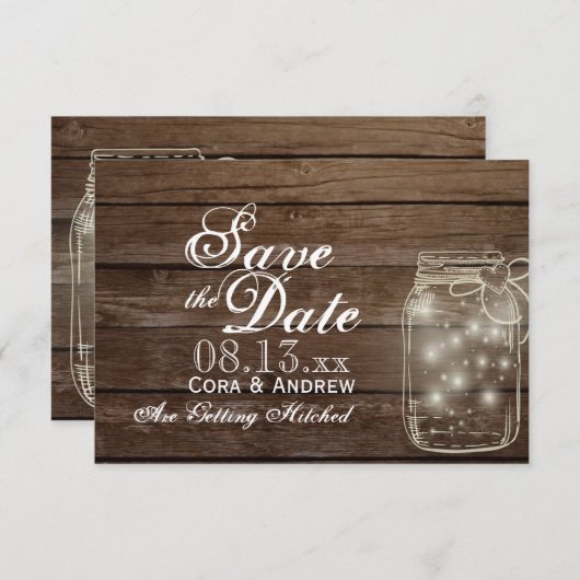 Save the Date - Elegante Rustieke Mason Jar Lichte Kaart (Voorkant / Achterkant)