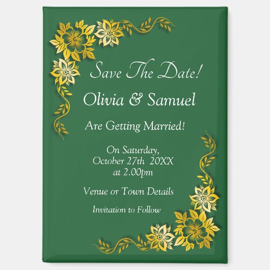 Save The Date - Emerald & Gold 3.5" x 2.5" Fridge Magneet (Voorkant)
