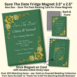Save The Date - Emerald & Gold 3.5" x 2.5" Fridge Magneet