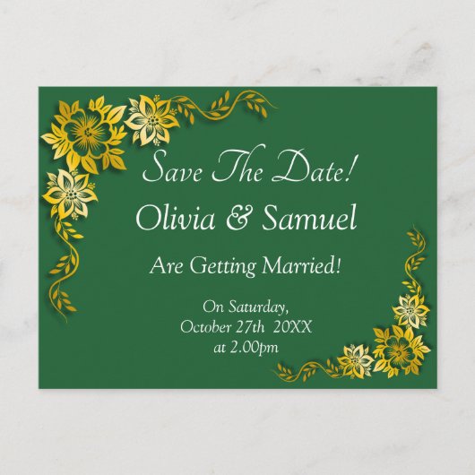 Save The Date - Emerald Green & Gold Aankondigingskaart (Voorkant)