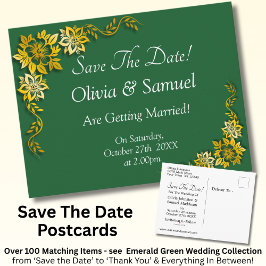 Save The Date - Emerald Green & Gold Aankondigingskaart
