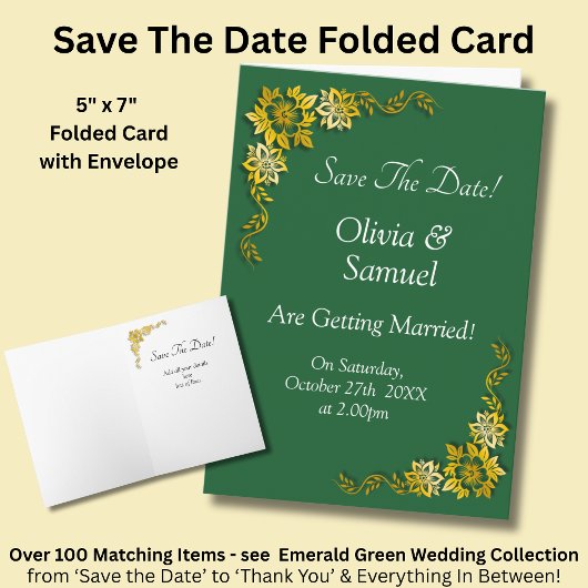 Save The Date - Emerald Green & Gold Kaart