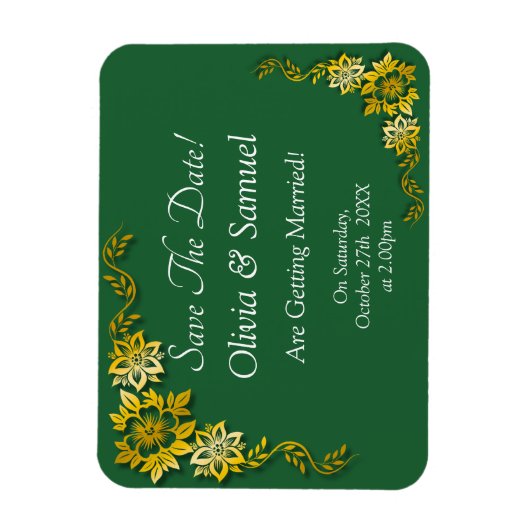 Save The Date - Emerald Green & Gold Magneet (Verticaal)