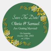 Save The Date - Emerald Green & Gold Ronde Sticker (Voorkant)