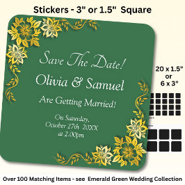 Save The Date - Emerald Green & Gold Vierkante Sticker