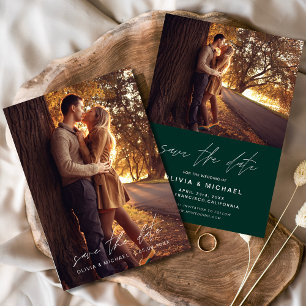 Save the Date Emerald Green Handgeschreven bruilof