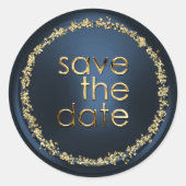 Save the Date Envelopzegel Navyblauw Goud Ronde Sticker (Voorkant)