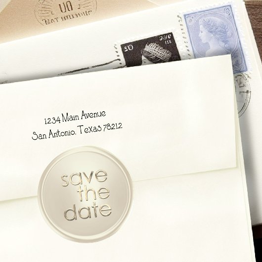Save the Date Envelopzegel Off White Goud Ronde Sticker