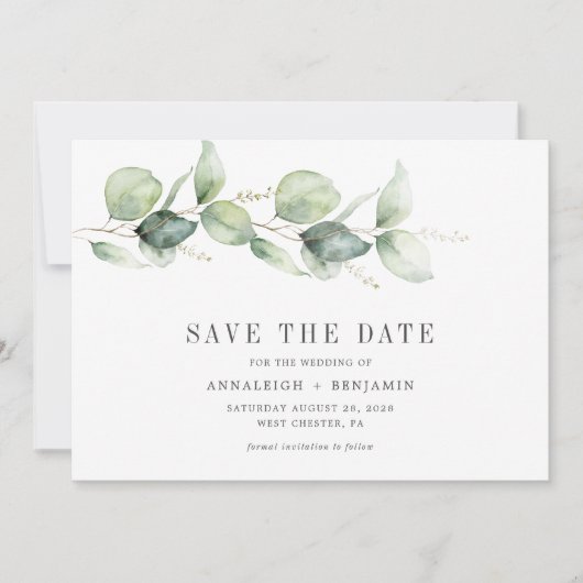 Save the Date Eucalyptus Groene Foto Script (Voorkant)