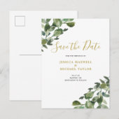 Save The Date Eucalyptus Waterverf  Aankondigingskaart (Voorkant / Achterkant)