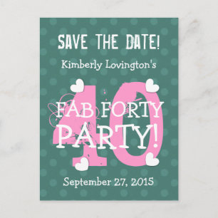 Save the Date FAB 40 Verjaardagsfeest V06A ROZE BL Aankondigingskaart
