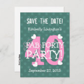 Save the Date FAB 40 Verjaardagsfeest V06A ROZE BL Aankondigingskaart (Voorkant / Achterkant)