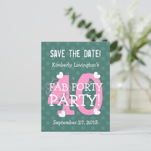 Save the Date FAB 40 Verjaardagsfeest V06A ROZE BL Aankondigingskaart (Staand voorkant)