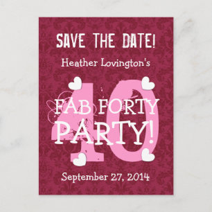 Save the Date FAB 40 Verjaardagsfeest V09 WIJN ROO Aankondigingskaart