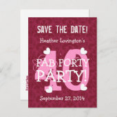 Save the Date FAB 40 Verjaardagsfeest V09 WIJN ROO Aankondigingskaart (Voorkant / Achterkant)