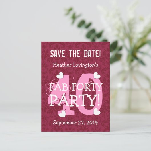 Save the Date FAB 40 Verjaardagsfeest V09 WIJN ROO Aankondigingskaart (Staand voorkant)