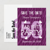 Save the Date FAB 50 Verjaardag V50A PAARSE ZEBRA Aankondigingskaart (Voorkant / Achterkant)