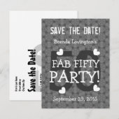 Save the Date FAB 50 Verjaardag V50B ZILVER Aankondigingskaart (Voorkant / Achterkant)