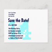 Save the Date FAB TEEN Verjaardag V14A BLAUW AQUA Aankondigingskaart (Achterkant)