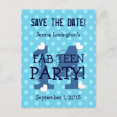 Save the Date FAB TEEN Verjaardag V14A BLAUW AQUA Aankondigingskaart (Voorkant)