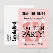Save the Date FAB TEEN Verjaardag V17C ROZE Aankondigingskaart (Voorkant / Achterkant)