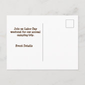 Save the Date Familie Camping Trip Verlaat Reunion Briefkaart (Achterkant)