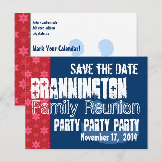 Save the Date Familie Reünie Rood Wit Blauw V01C Aankondigingskaart (Voorkant / Achterkant)