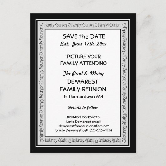Save the Date Family Reunion Border Briefkaart (Voorkant)