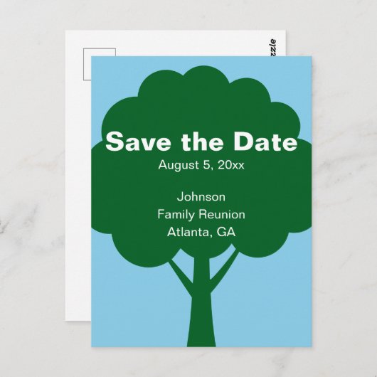 Save the Date Family Reunion with Name & Tree Briefkaart (Voorkant / Achterkant)