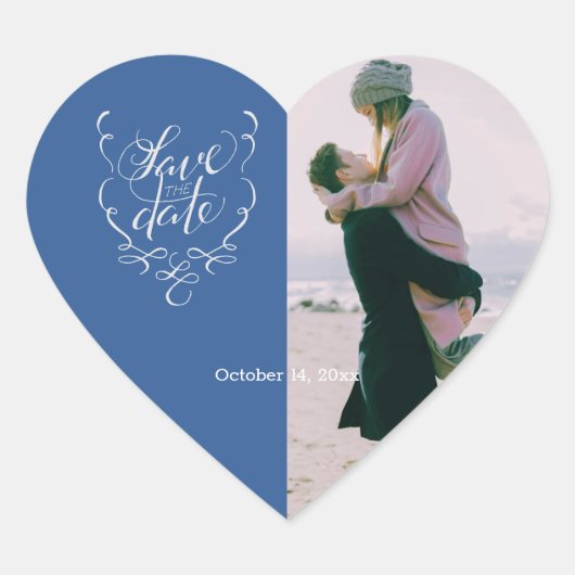 Save the Date Fancy tekst en foto Save the Date  Hart Sticker (Voorkant)
