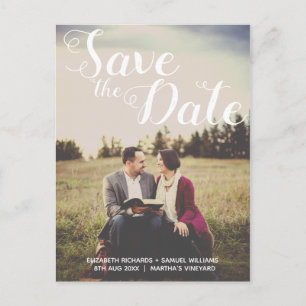 Save The Date Fantasievolle Witte Script Foto Over Briefkaart