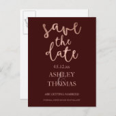 Save the Date faux Roos gouden script bordeaux Aankondigingskaart (Voorkant / Achterkant)