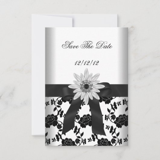 Save The Date Feest Zwart Wit Bloem Diamant (Voorkant)