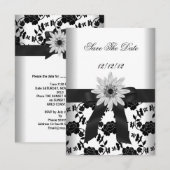 Save The Date Feest Zwart Wit Bloem Diamant (Voorkant / Achterkant)