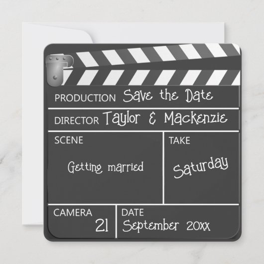 Save the Date Film Clapperboard Wedding Kaart (Voorkant)