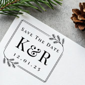 Save the Date Fir Frame Monogram Winter Wedding Zelfinktende Stempel
