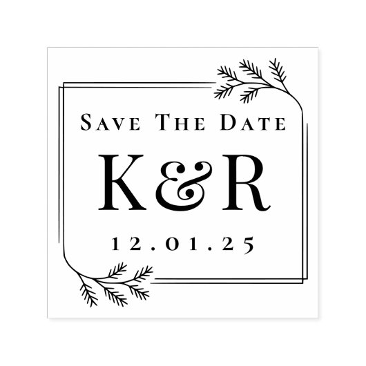 Save the Date Fir Frame Monogram Winter Wedding Zelfinktende Stempel (Design)