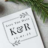 Save the Date Fir Frame Winter Wedding Monogram Rubberstempel
