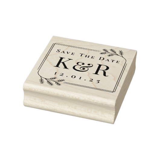 Save the Date Fir Frame Winter Wedding Monogram Rubberstempel (Stempel)