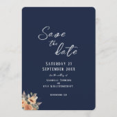 Save the Date flat card - Elegant bloemig diepblau (Voorkant)